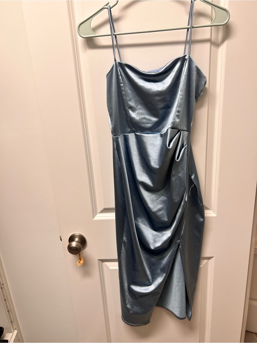 Windsor Satin Cowl Midi Dress in Steel Blue